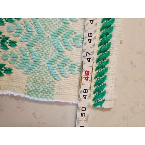 Swedish Woven Afghan cream green and‎ blue geometric design 57x48 - Picture 8 of 10